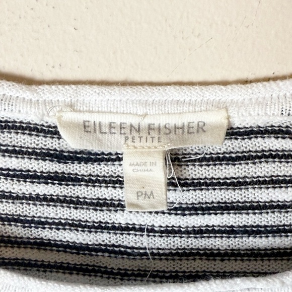 Eileen Fisher Organic Cotton Linen Blend Black and White Stripe Knit Top Size PM - Picture 3 of 6